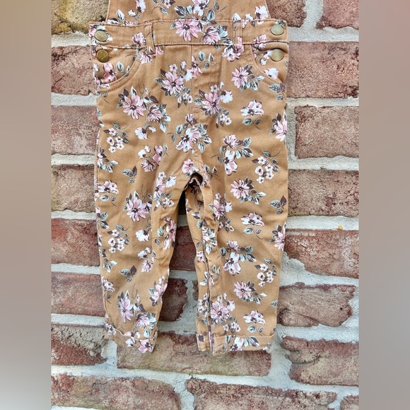 Little Lass Brown Tan Floral Overalls - Picture 3 of 8